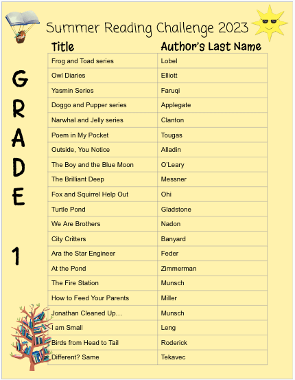 Grade 1 Reading List